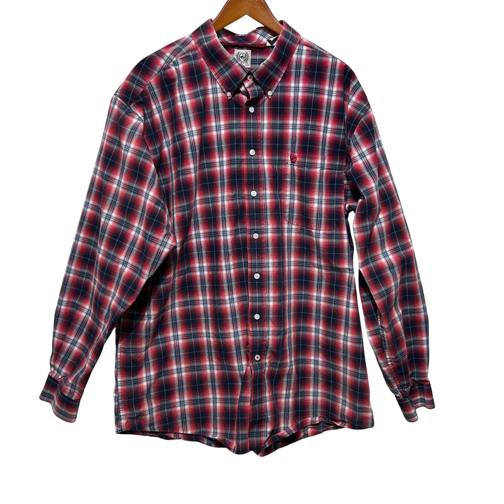Cinch Mens Button Down Western Shirt XXL Red Navy‎ Plaid Western Ranch Workwear